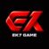 EK7 game official logo design with red modern typography on dark background