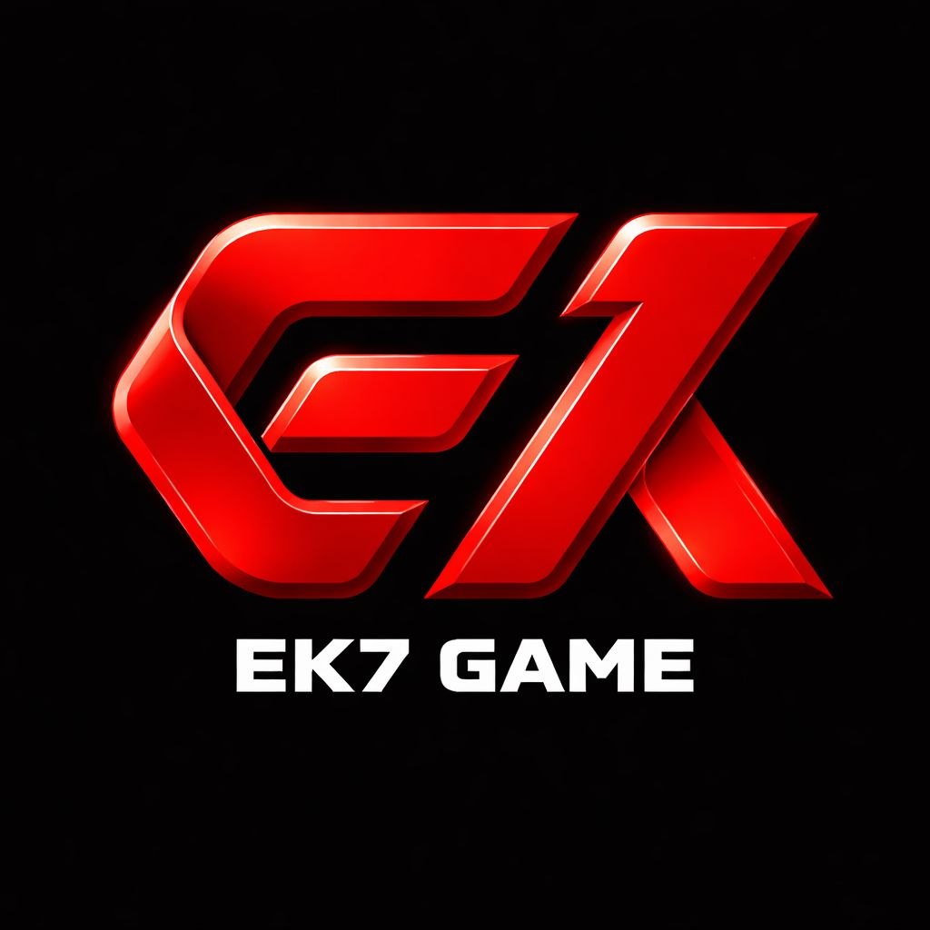 EK7 game official logo design with red modern typography on dark background