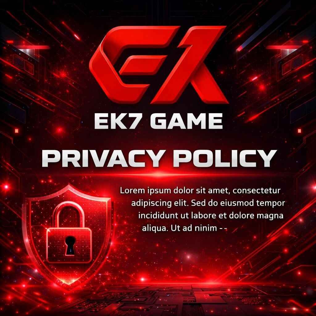 EK7 Game privacy policy page design with security lock and digital background
